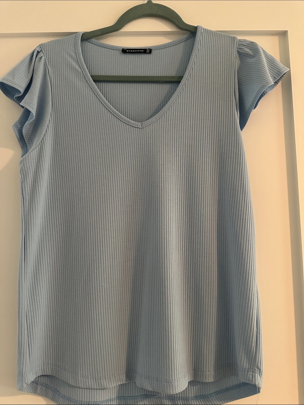 Staccato Pale Blue Ribbed V-Neck Flutter Sleeve Tee